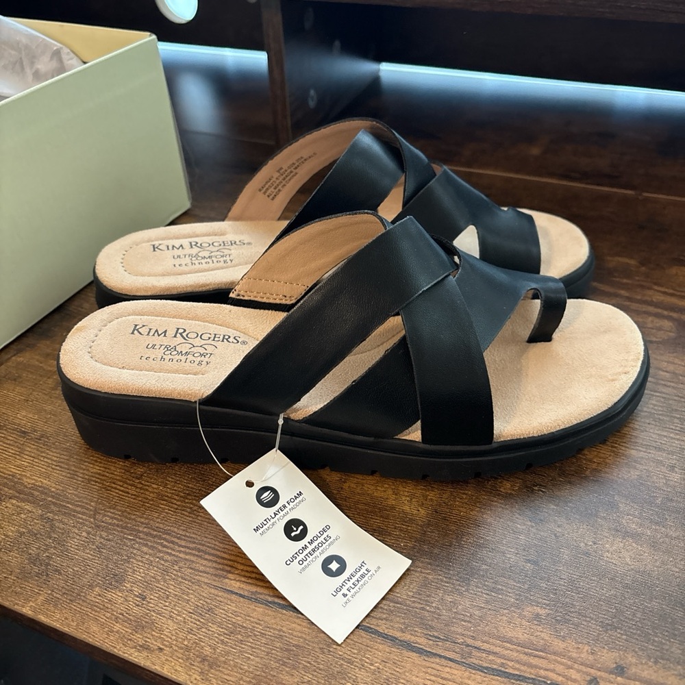 Kim Rogers Black Crossover Toe-Ring Slide Sandals
